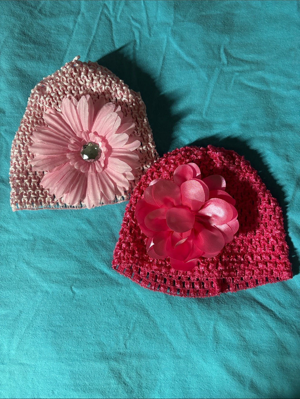 Pink Flower Crochet Baby Beanie - Pack of 2
